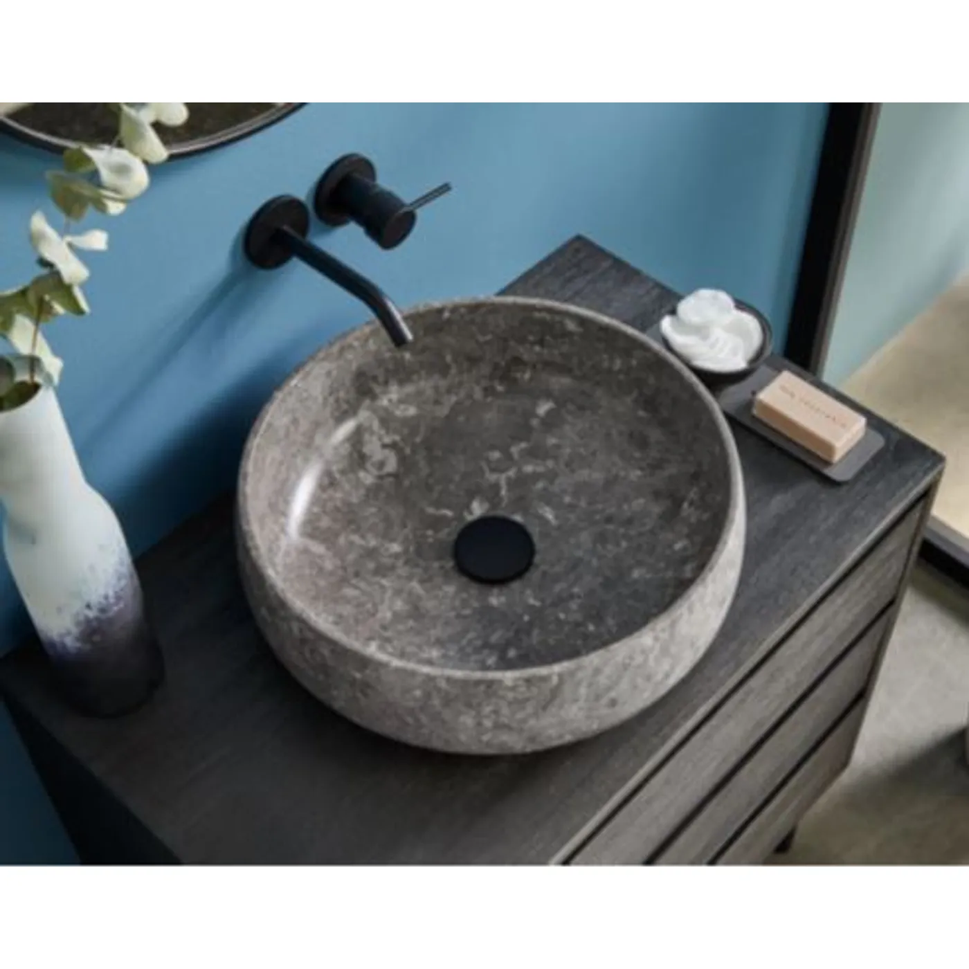 Allibert Washbasin Bathroom Ergo - Natural Stone - Round - Grey Marble - 42cm