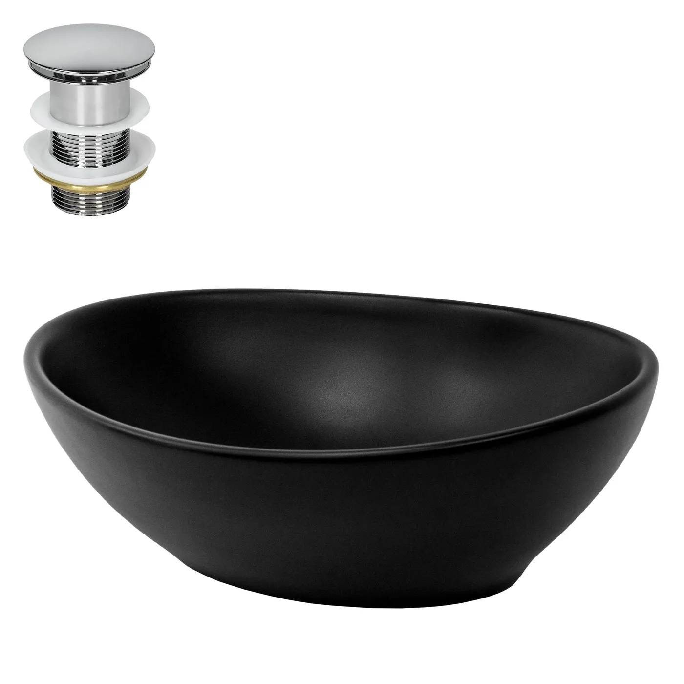 ML-Design Ceramic Washbasin in Matt Black 41x33,5x14,5cm cm incl. Drain Set, Oval